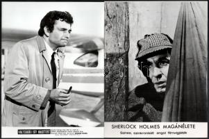 Híres detektívek találkozása egy tételben (Sherlock Holmes, Maigret, Piedone, Angyal, Columbo), 5 db vintage produkciós filmfotó, ezüstzselatinos fotópapíron, 18x24 cm