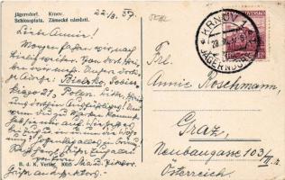 1937 Krnov, Jägerndorf; Schlossplatz / Zámecké námestí / castle square, shops (EK)