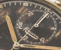 II. világháborús Minerva katonai, kronográfos zsebóra. Működő, jó állapotban, számlapon az óra számj...