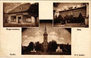 1944 Piszke (Lábatlan), Iskola, Római katolikus templom, Hangya szövetkezet üzlete és saját kiadása (EK)