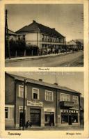1940 Perecseny, Perechyn, Perecin; utca részlet, Tancár János, Hanák üzlete, Hangya Szövetkezet és saját kiadása / street view, shops, cooperative shop (fl)