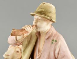 Osztrák-Magyar Monarchia 1880 körül: Birkapásztor fiú. Festett fajansz, erősen sérült, hiányos, rest...