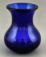 Kobaltkék szakított üveg váza, m: 11 cm