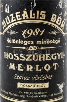1981 Hosszúhegyi Merlot 1981, muzeális bor, hajós-bajai borvidék, szakszerűen tárolt, bontatlan pala...