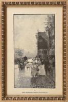 Hans Herrmann (1858-1942) után: Amsterdami reggel. Fametszet, papír, jelzett a metszeten. Kissé foltos. Dekoratív, üvegezett fakeretben. 17x12 cm