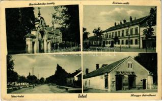 Beled, Barthodeiszky kastély, Szarvas szálloda, utca részlet, Hangya szövetkezet üzlete (EK)