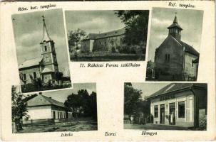 Borsi, Borsa; Római katolikus templom, Református templom, Iskola, II. Rákóczi Ferenc szülőháza, vár, Hangya Szövetkezet üzlete és saját kiadása / Catholic church, Calvinist church, school, birthplace of Francis II Rákóczi, castle, cooperative shop (EK)