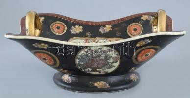 Terebess kerámia kínálótál, asztalközép kézzel festett jelzett hibátlan 32x 23 cm