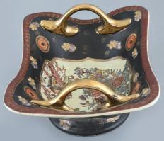 Terebess kerámia kínálótál, asztalközép kézzel festett jelzett hibátlan 32x 23 cm