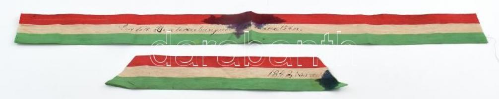 1891 Besztercebánya március 15 i ünnepség nemzetiszínű szalag ja kézírással kb 40 cm