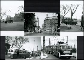 cca 1970 Budapesti troliközlekedés, Kotnyek Antal (1921-1990) budapesti fotóriporter hagyatékából 5db mai nagyítás, 10x15 cm