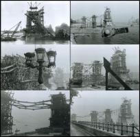 cca 1947 Budapest, a Lánchíd romjainak kiemelése, a híd újjáépítése, nehézbúvárok a Dunában, Kotnyek Antal (1921-1990) budapesti fotóriporter hagyatékából 11db mai nagyítás, 10x15 cm
