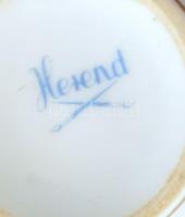 Herendi zöld virág mintás mokkás csésze aljjal, 4db, kézzel festett, jelzett, apró kopásnyomokkal