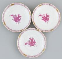 Herendi purpur Apponyi teás csésze aljjal, 3db, kézzel festett, kopásnyomokkal, jelzett