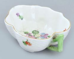 Herendi virág mintás, levél alakú cukortartó, jelzett, kopott, 13x10cm