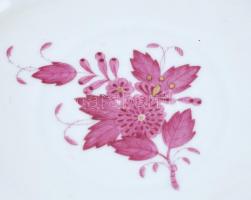 Herendi purpur Apponyi tál, kézzel festett, jelzett, kopásnyomokkal, d:16cm