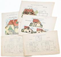 cca 1900-1910 össz. 5 db Családi ház és villa terv, alaprajz. Nyomat, papír. Intézményi bélyegzővel. Kissé sérült és foltos. 50x37,5 cm.