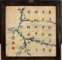 Kínai márvány kép. Kézzel festett, XIX. sz. ragasztott 31x31 cm / Chinese marble picture. Hand paint...