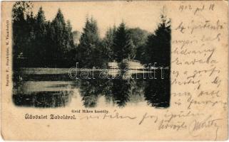 1902 Zabola, Zabala; Gróf Mikes kastély parkja. Bogdán F. fényképész felvétele / castle park, lake