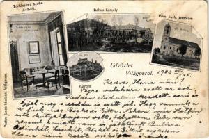 1904 Világos, Siria; Bohus kastély, várrom, Történelmi szoba 1849-ből, Római katolikus templom. Wéber János kiadása / castle, church, castle ruins, room interior. Art Nouveau (EB)