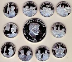 USA DN "John F. Kennedy" 11db Ag emlékérem 10x 23,33g + 1x 136,08g mind klf motívummal, sz...