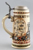 Németország egyesítésére kiadott jubileumi kipa / sörös korsó, steinzeug, ón fedéllel, oldalán relie...