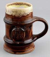 Zsolnay Fürtös György által tervezett söröskorsó, pirogránit, jelzett, hibátlan, m:16cm