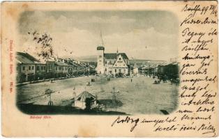 1899 (Vorläufer) Bártfa, Bardiov, Bardejov; Fő tér, templom. Divald Adolf 11. sz. / main square, church (r)