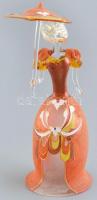 Esernyős hölgy, festett üveg, kopott, m: 19 cm