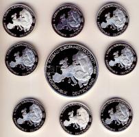 NSZK 1988. "Labdarúgó EB" 9db Ag emlékérem 8x 23,33g + 1x 136,08g mind klf motívummal, szettben T:PP Eredeti díszdobozban, tanúsítvánnyal!