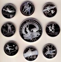 NSZK 1988. "Labdarúgó EB" 9db Ag emlékérem 8x 23,33g + 1x 136,08g mind klf motívummal, sze...