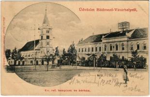 1902 Hódmezővásárhely, Református templom és bérház. Jaeger Nándor kiadása