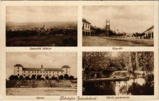 1930 Zsámbék, látkép, Piactér, zárda, park (EK)