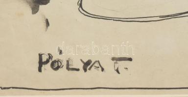 Pólya T jelzéssel: Karikatúra. Vegyes technika, papír, kissé sérült és foltos. 29x41 cm, üvegezett f...