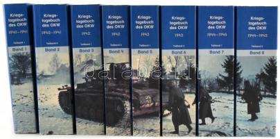 Kriegstagebuch des Oberkommandos der Wehrmacht (OKW.) Wehrmachtführungsstab. I-VIII. Bände. I-II Bände: 1940-1941. III-IV. Bände: 1942. V-VI. Bände: 1943. VII-VIII. Bände: 1944-1945. Hrsg.: Percy E. Schramm. [Augsburg], 2005, Bechtermünz. Német nyelven. Kiadói papírkötések.