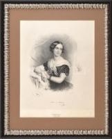 Josef Kriehuber (1800-1876): Maria von Marra-Vollmer (1822-1878), osztrák operaénekesnő portréja, 1846. Litográfia, papír, jelzett a litográfián. Apró foltokkal. 32x27 cm. Üvegezett fakeretben.