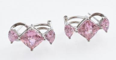 Ezüst(Ag) fülbevalópár rózsaszín kövekkel, jelzett, h: 2 cm, bruttó: 7,1 g