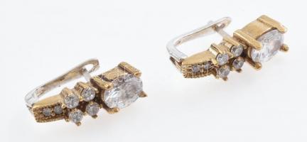 Aranyozott ezüst(Ag) fülbevalópár kövekkel, jelzett, h: 2 cm, bruttó: 9,2 g