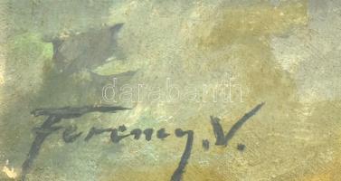 Ferenczy V jelzéssel: Dombos táj. Olaj, karton. 43x56 cm. Dekoratív fakeretben