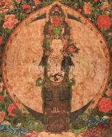 Thangka (jelentése "festett tekercs"), XX. század első fele, gouache, nemezelt selyem, fel...