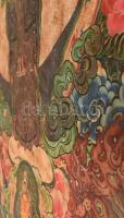 Thangka (jelentése "festett tekercs"), XX. század első fele, gouache, nemezelt selyem, fel...