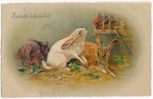 1930 Húsvéti üdvözlet nyuszikkal / Easter greeting with rabbits. G.O.M. 2981. litho (EK)