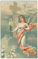 1932 Húsvéti üdvözlet angyallal / Easter greeting with angel. litho (EK)
