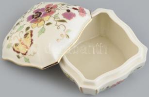 Zsolnay pillangó mintás bonbonier, kézzel festett, jelzett, hibátlan, 11x11cm
