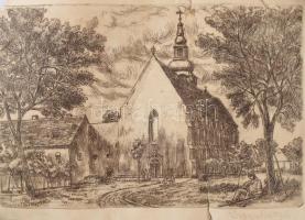 Különböző jelzéssel 4 db mű: Varga Mátyás (1910-2002): Falusi templom, 1981. Rézkarc, papír, jelzett...