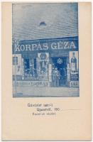 Budapest IV. Újpest, Korpás Géza zsidó kereskedő üzlete Petőfihez Árpád út 26/A. Judaika / Hungarian Jewish shop advertisement. Judaica