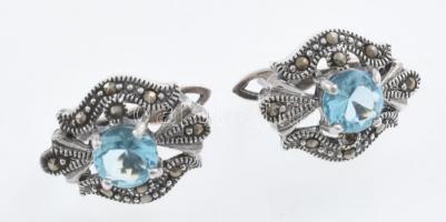 Ezüst(Ag) fülbevalópár kék kővel, jelzett, h: 2 cm, bruttó: 7,1 g