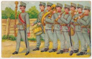 1918 WWI Austro-Hungarian K.u.K. military art postcard, military band. litho (EM)