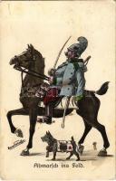 1915 Abmarsch ins Feld / WWI Austro-Hungarian K.u.K. military art postcard, sanitary dog. B.L.W.I. No. 591-5. s: Oscar Schaffer (fl)