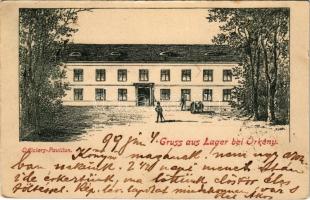 1899 (Vorläufer) Gruss aus Lager bei Örkény, Officiers Pavillon / Laktanya, tiszti pavilon